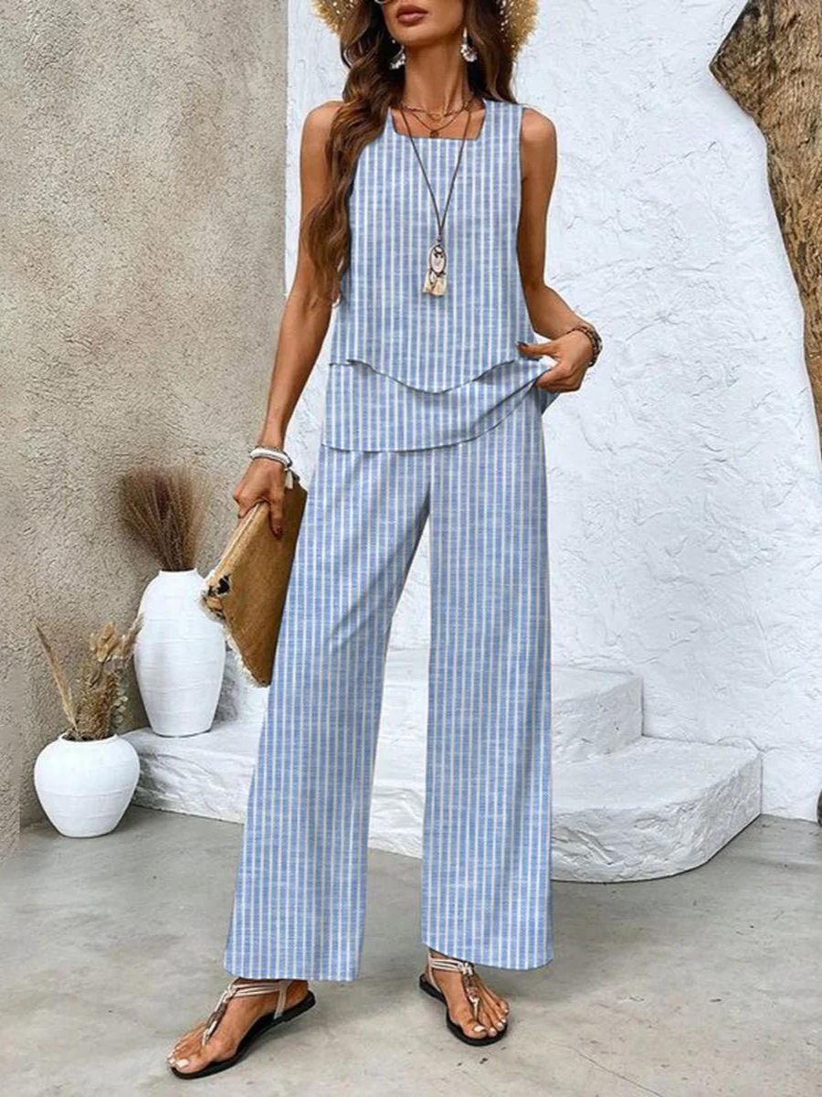 Zweiteiliges Set aus Oberteil und lässiger Hose für Damen | Sommer