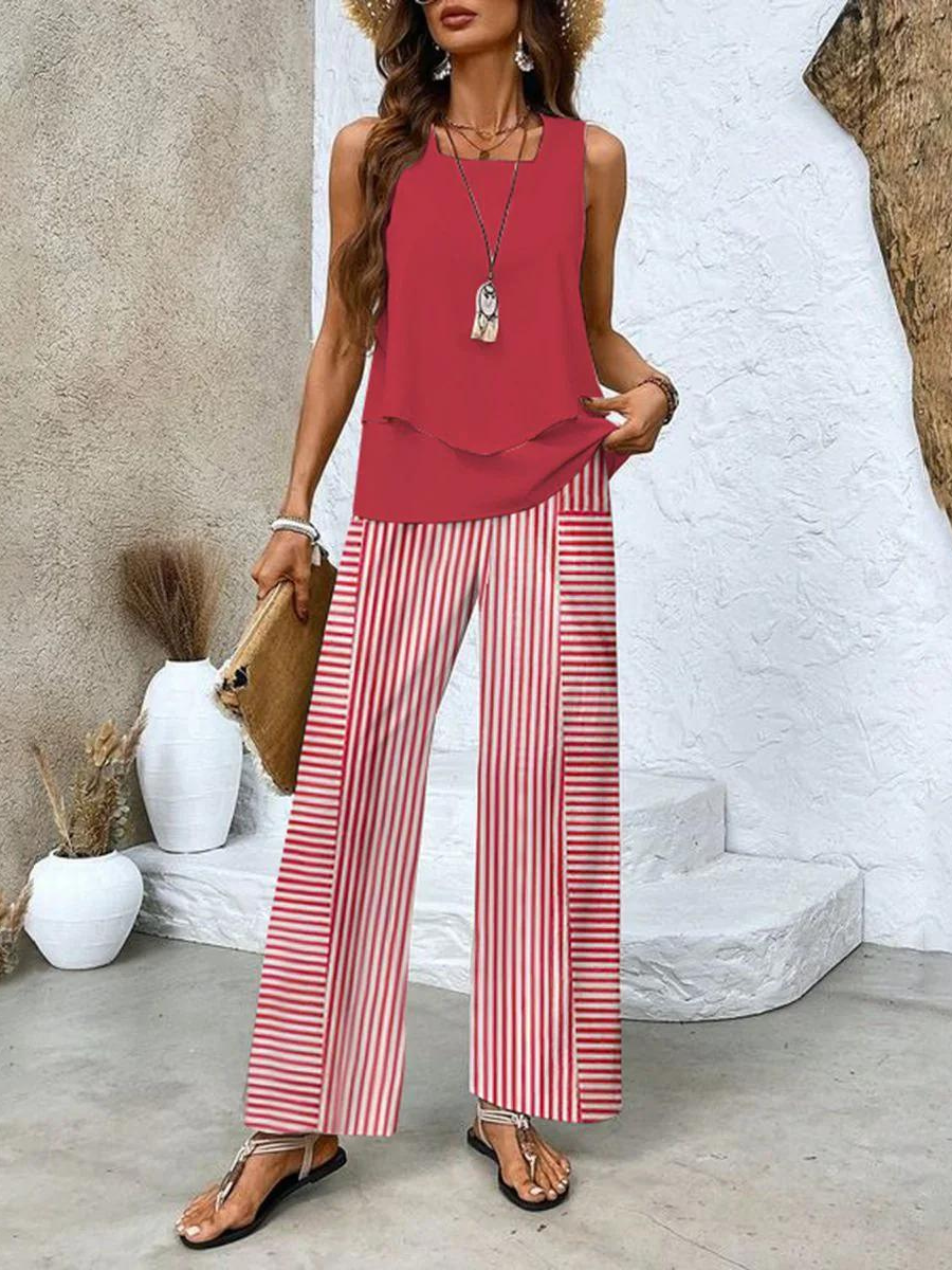 Zweiteiliges Set aus Oberteil und lässiger Hose für Damen | Sommer