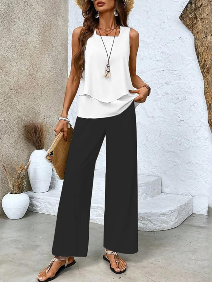 Zweiteiliges Set aus Oberteil und lässiger Hose für Damen | Sommer