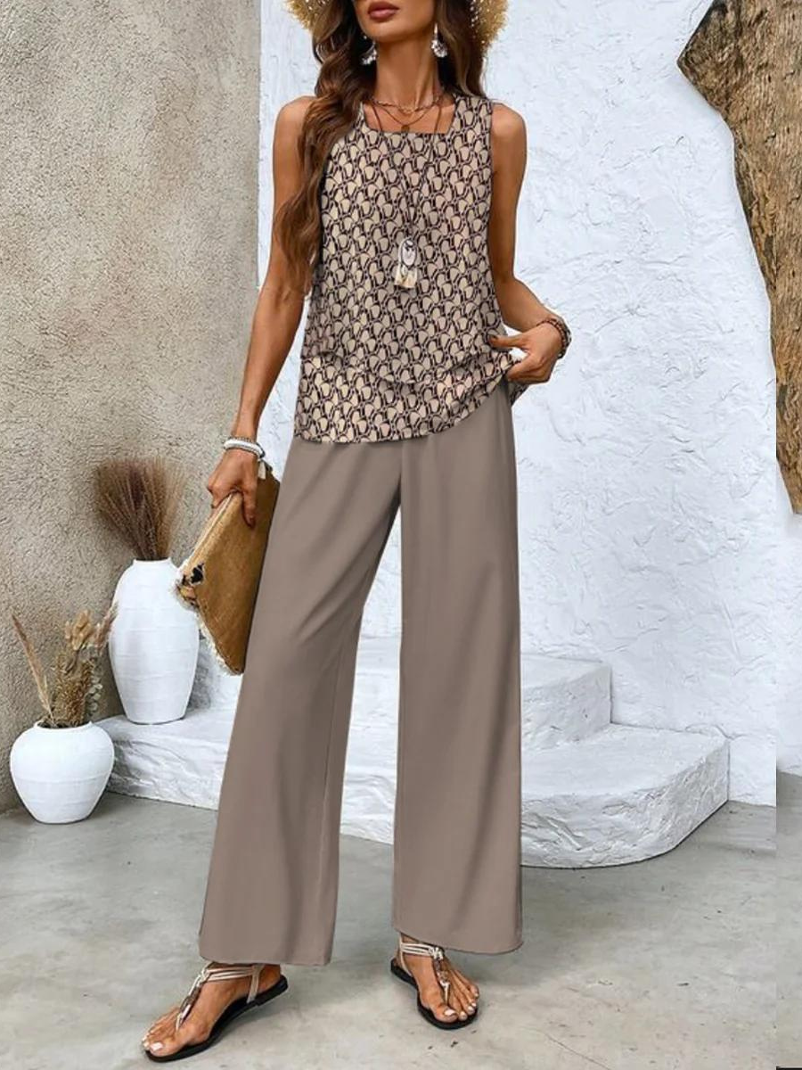 Zweiteiliges Set aus Oberteil und lässiger Hose für Damen | Sommer